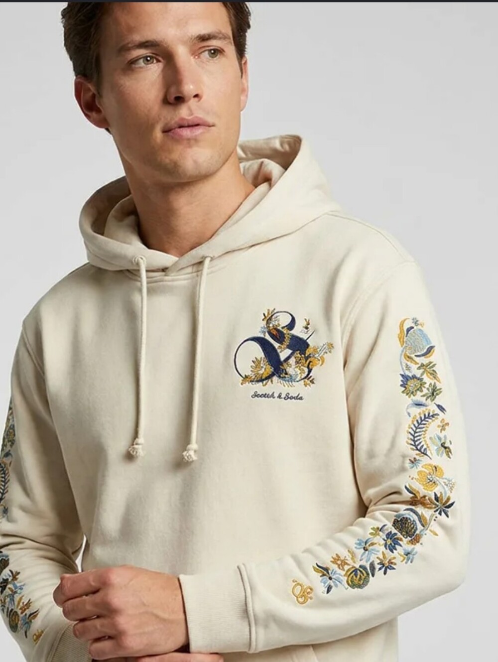 Scotch & Soda Cream Embroidered Hoodie Size Medium
